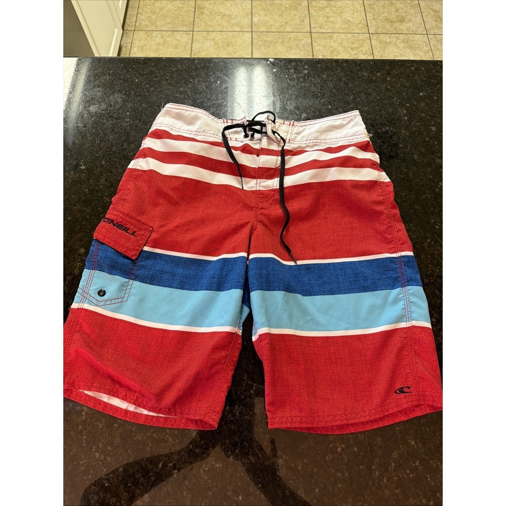 O'Neill Men's Board Shorts Sz 29 Red White Blue Surfer Swimsuit Skater Trunks
